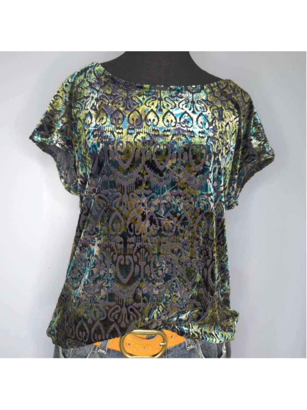 Reitmans Vintage 90s/Y2K Velvet Burnout Paisley Top Sz L Whimsigoth Romantic - Picture 2 of 12